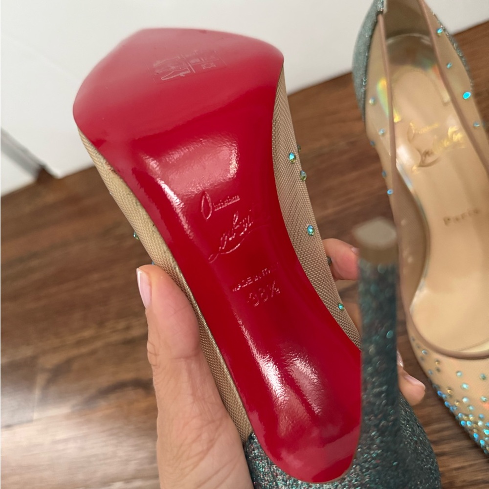 Louboutin Follies Strass 100mm Rete Glitter Mini Specchio Mesh Pumps - Picture 12 of 16